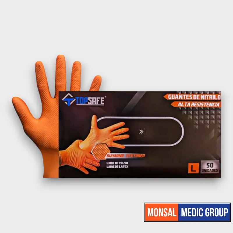 Guantes De Nitrilo Diamantado Naranjo Top Safe