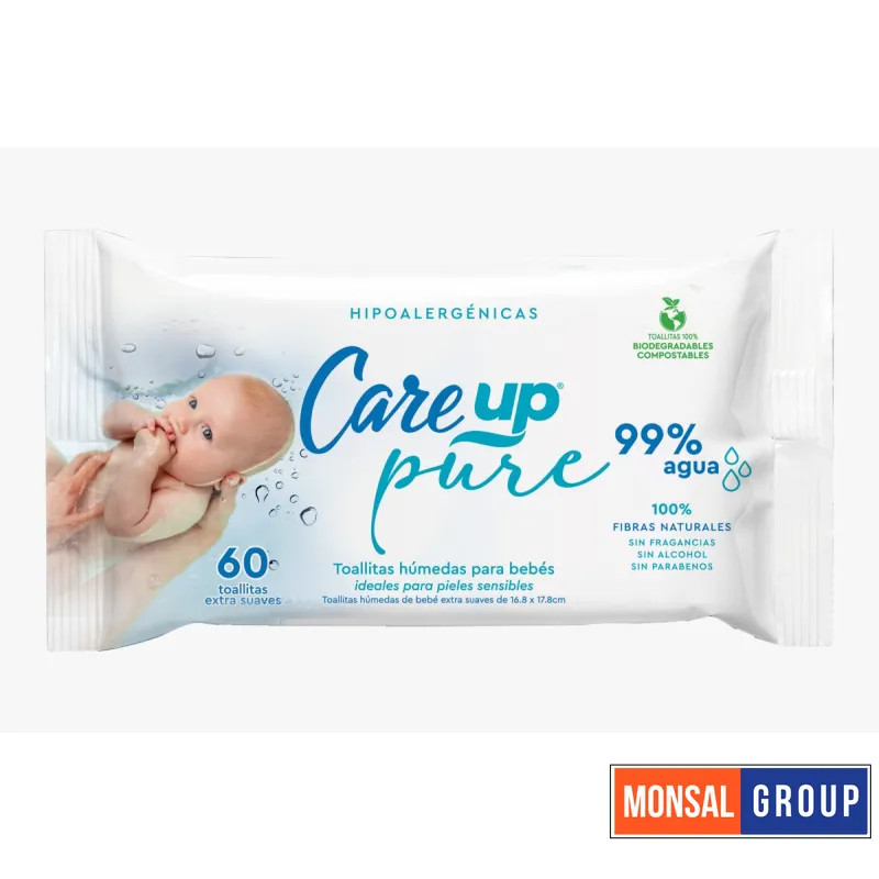 Toallas Humedas Care Up Pure 99% Agua 60 Unidades